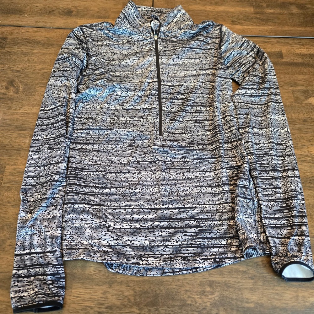 Nike Pro Dri-FIT Womens Quarter Zip Pullover Black White Glitch Print 684992-065